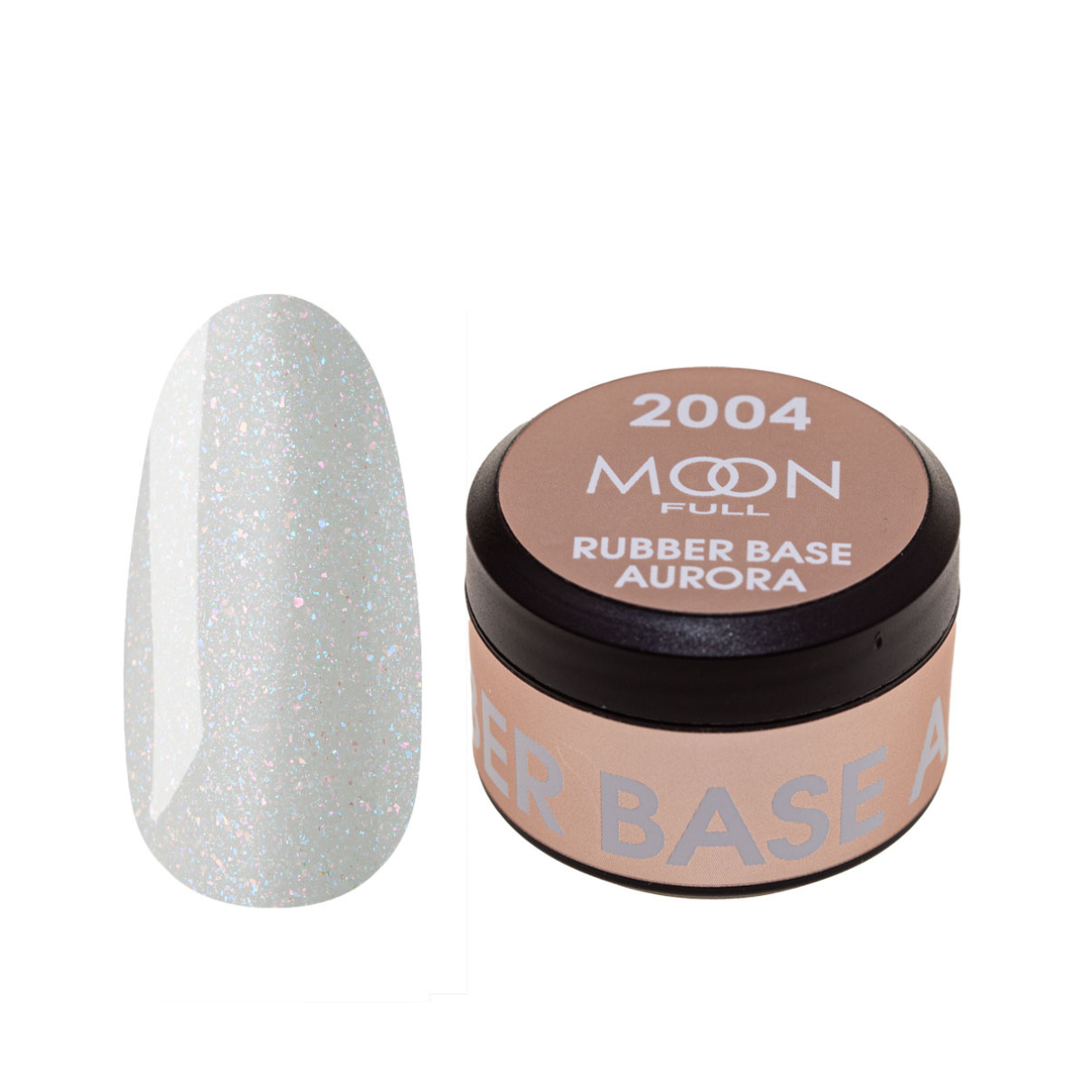 MOON FULL Rubber Base 15ml Aurora №2004 SEM PINCEL (Light gray with a subtle shimmer)